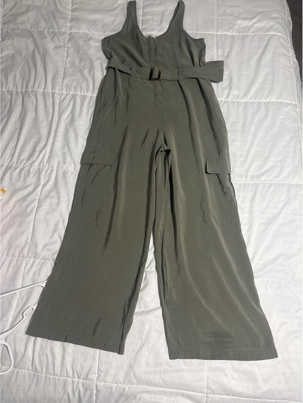 Abercrombie & Fitch Olive Green Wide Leg Jumpsuit with Belt, Size LP